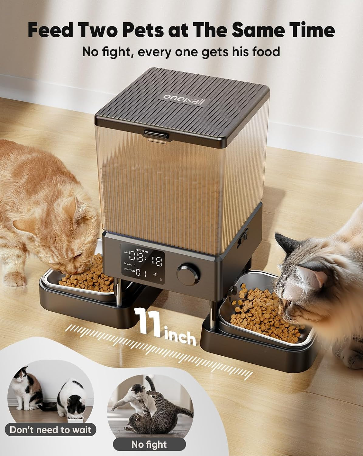 Automatic Cat Feeder for Two Cats, 20 Cups Capacity, Timed Dispenser for Dry Food, Ideal for Small Pets Indoor
