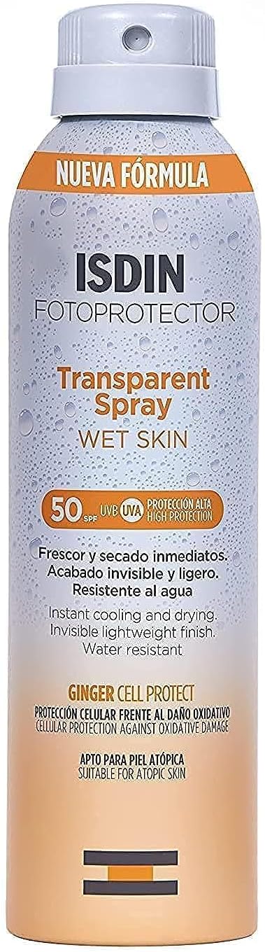 Isdin Fotoprotector Transparent Spray Spf 50 (250Ml) | Wet Skin Sunscreen | Effective On Wet Skin | Instant Cooling And Drying Spray
