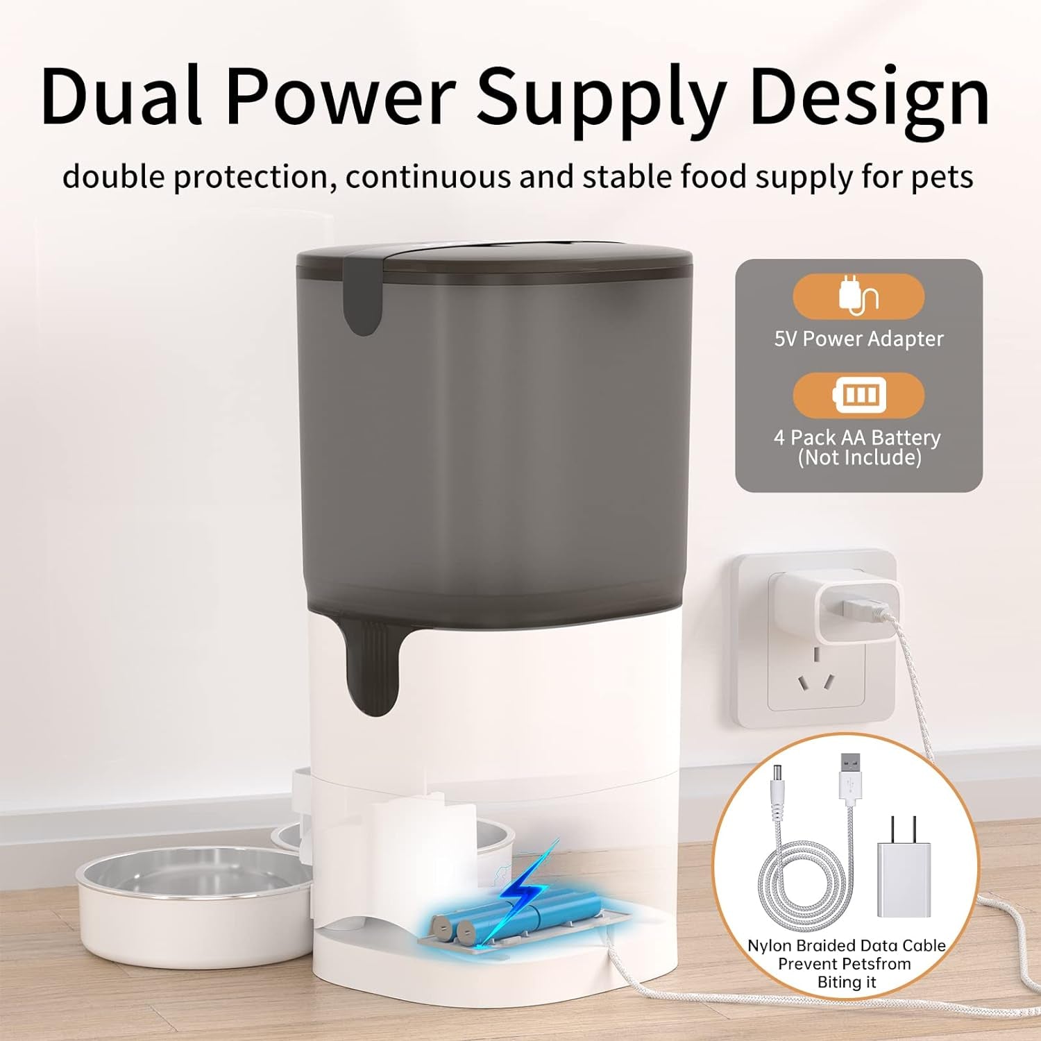 Automatic Dual Cat Feeder with WiFi Control and Freshness Preservation for Two Cats