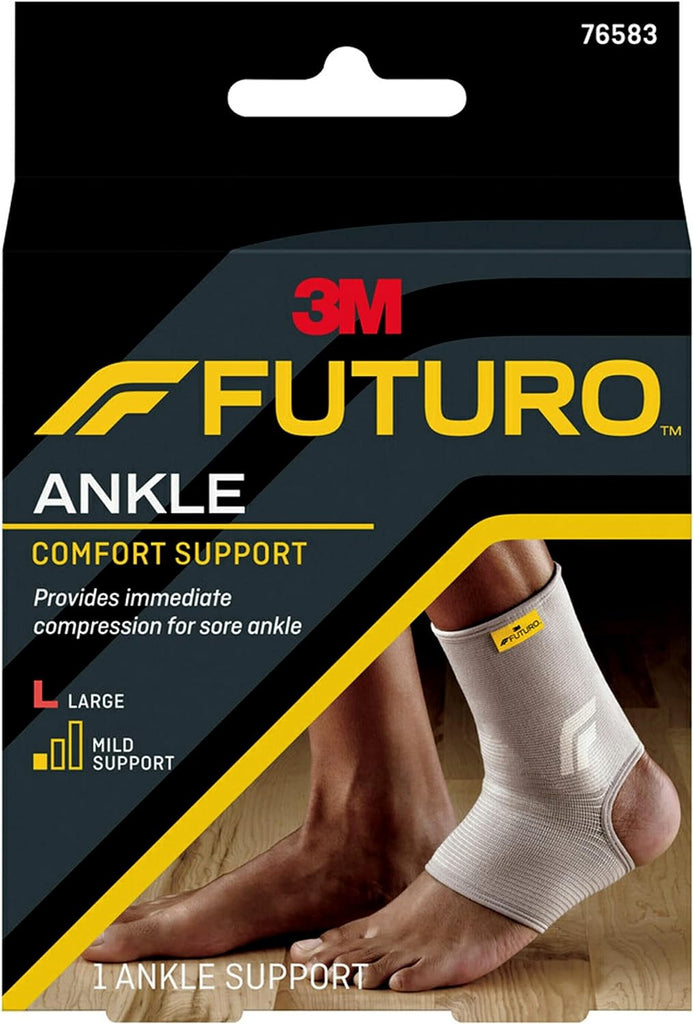 Futuro Comfort Ankle Support | Large size | Beige color | 76583ENR | Provides inmediate compression for sore ankle | Mild support | Ankle support | 1 Unit/pack