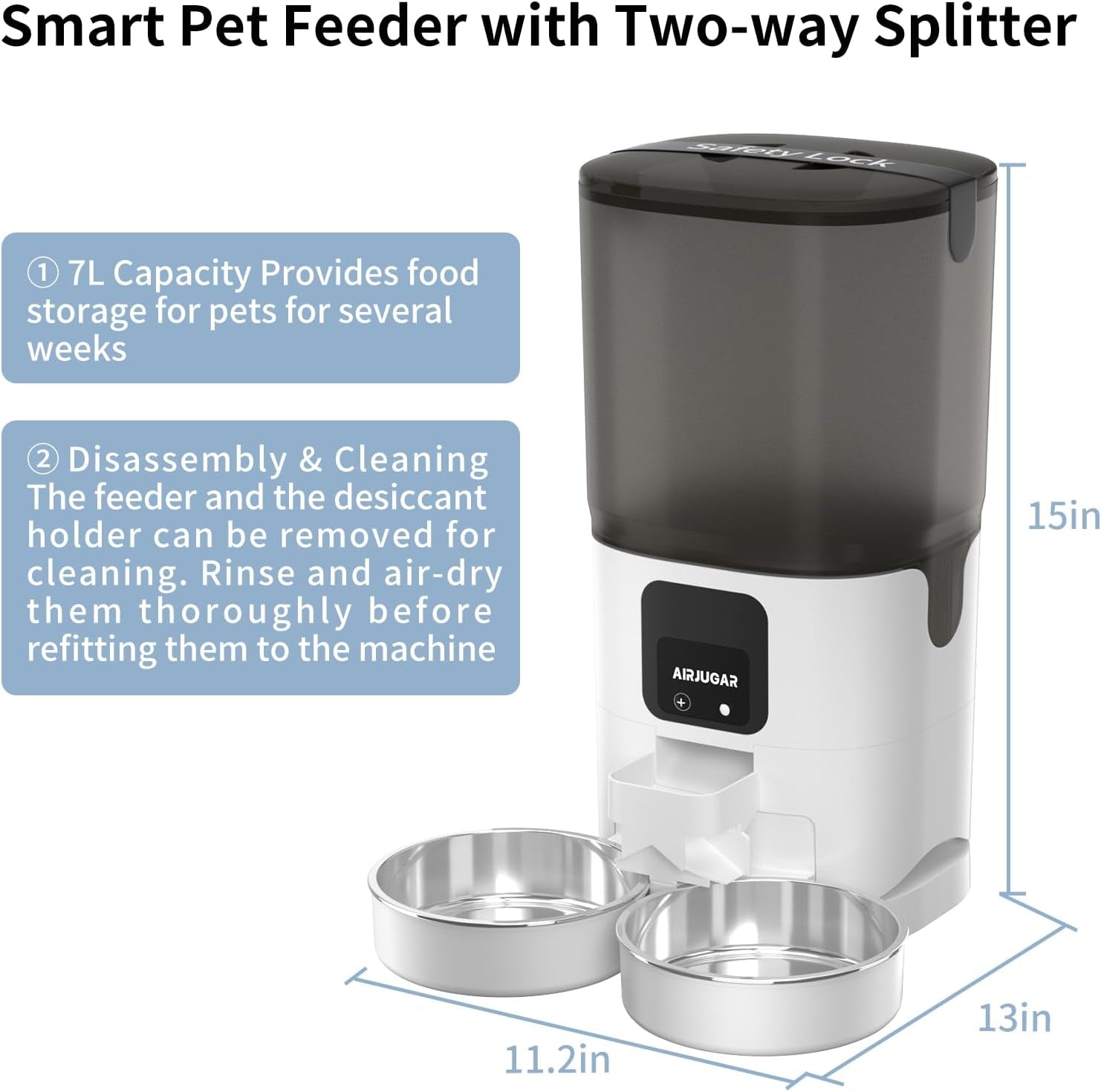 Automatic Dual Cat Feeder with WiFi Control and Freshness Preservation for Two Cats