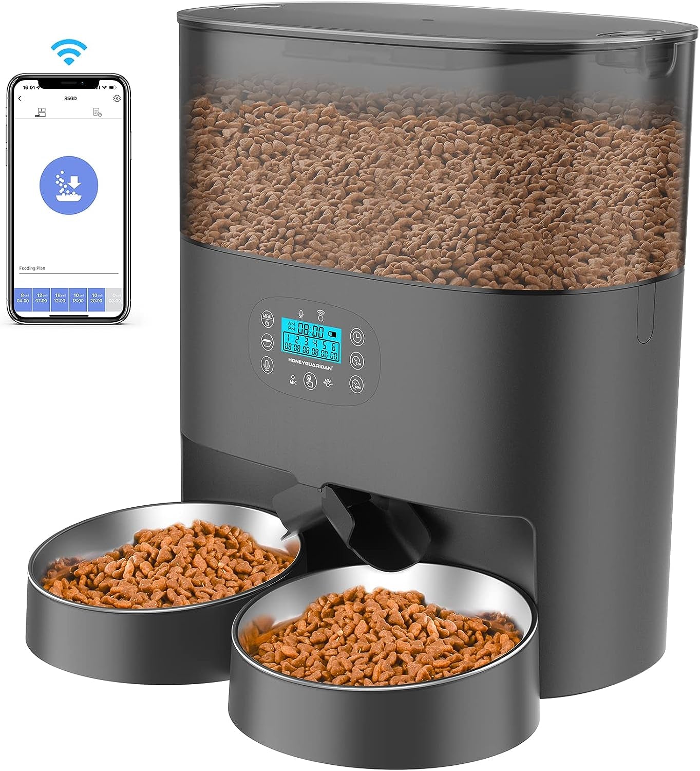 Automatic Pet Feeder with Dual Power Supply and Portion Control for Cats and Dogs