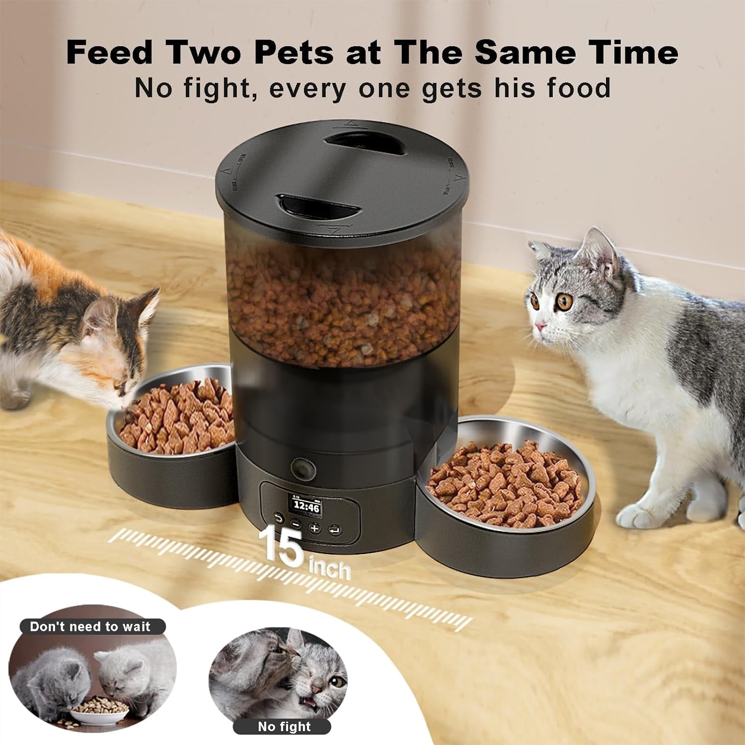 Professional Product Title: "Dual-Power Automatic Pet Feeder with Timer, 3L Capacity, 12 Portions for Up to 2 Cats, with Stainless Steel Bowls"