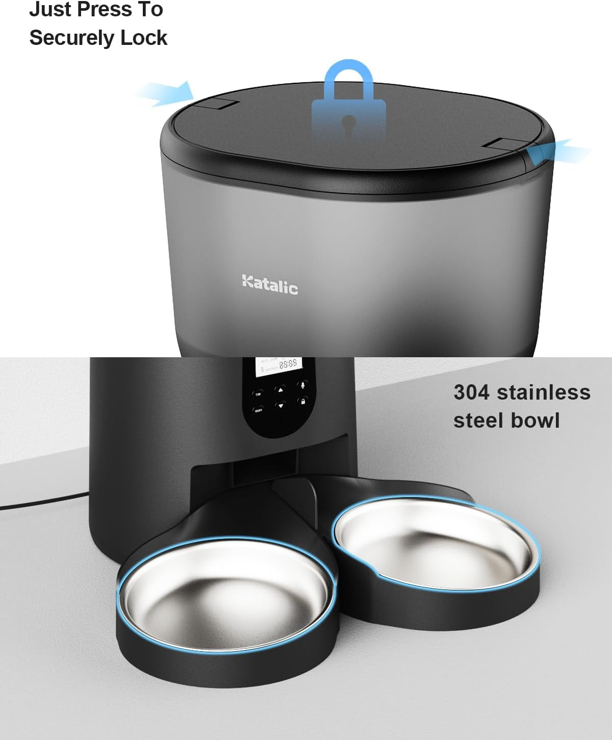 Dual Automatic Cat Feeder with 6L Capacity and Stainless Steel Bowls - Programmable Timer and Meal Call Feature