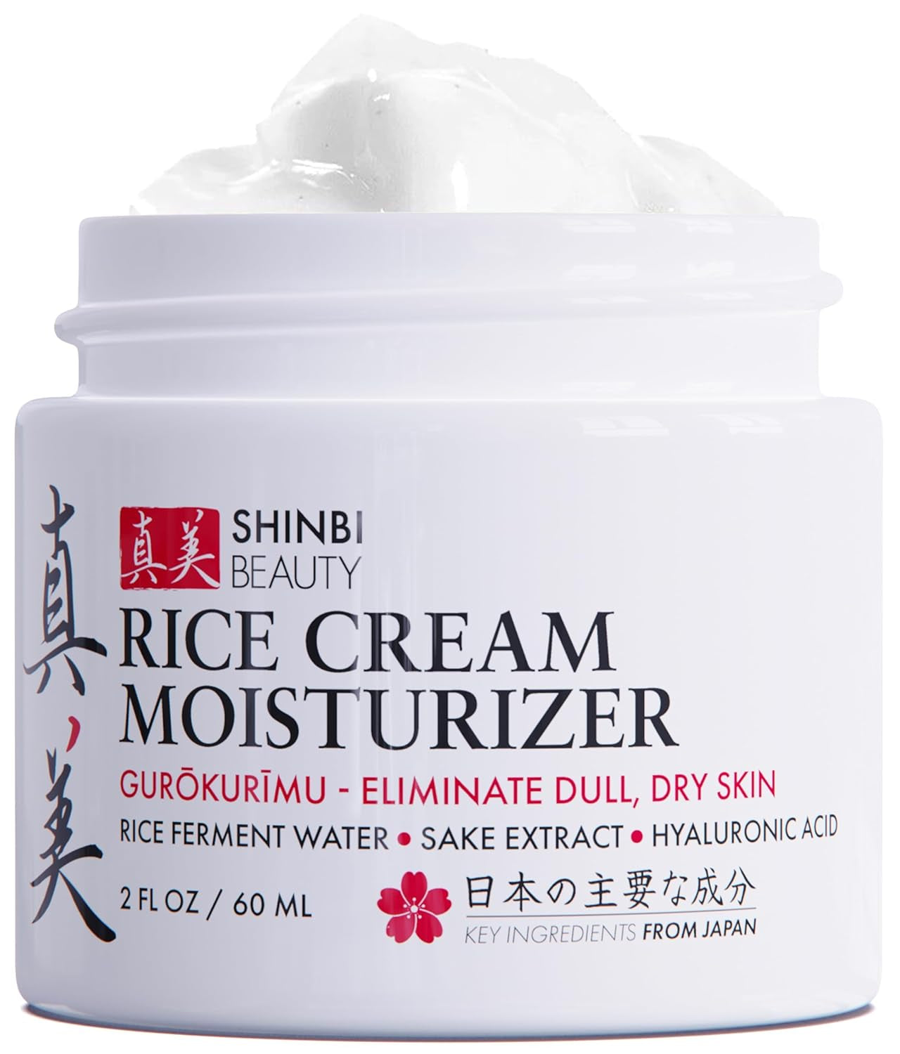 Shinbi Beauty Japanese Skincare Moisturizer for Face - Rice Cream with Rice Ferment + Sake Extract - J Beauty Natural Asian Skincare Products 2Oz