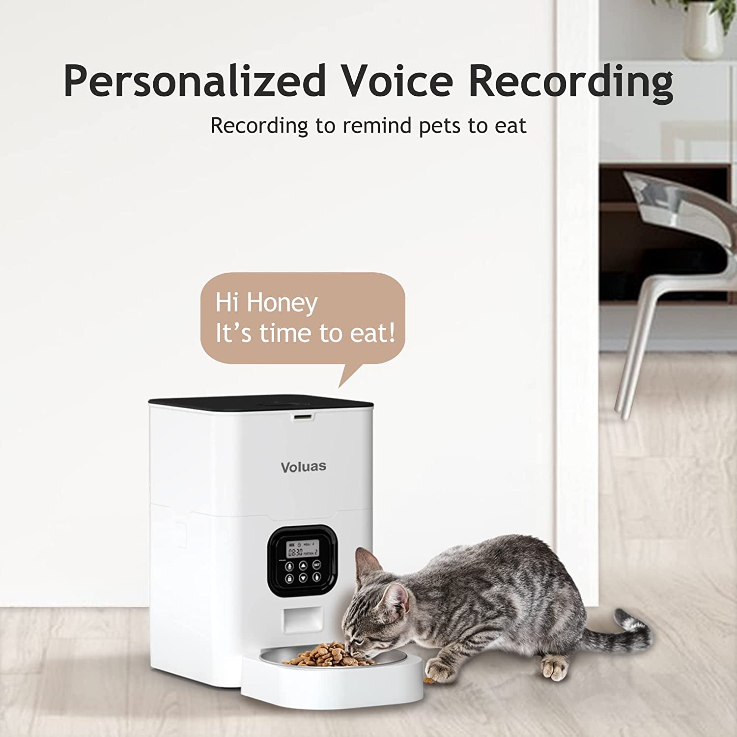 Automatic Pet Feeder with Portion Control for Cats and Dogs - Programmable Timer, Dry Food Dispenser, Desiccant Bag, Voice Recorder