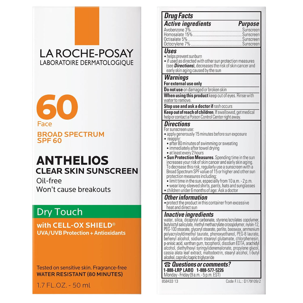 La Roche-Posay Anthelios Clear Skin Dry Touch Sunscreen SPF 60, Oil Free Face Sunscreen for Acne Prone Skin, Won'T Cause Breakouts, Non-Greasy, Oxybenzone Free - Free & Fast Delivery