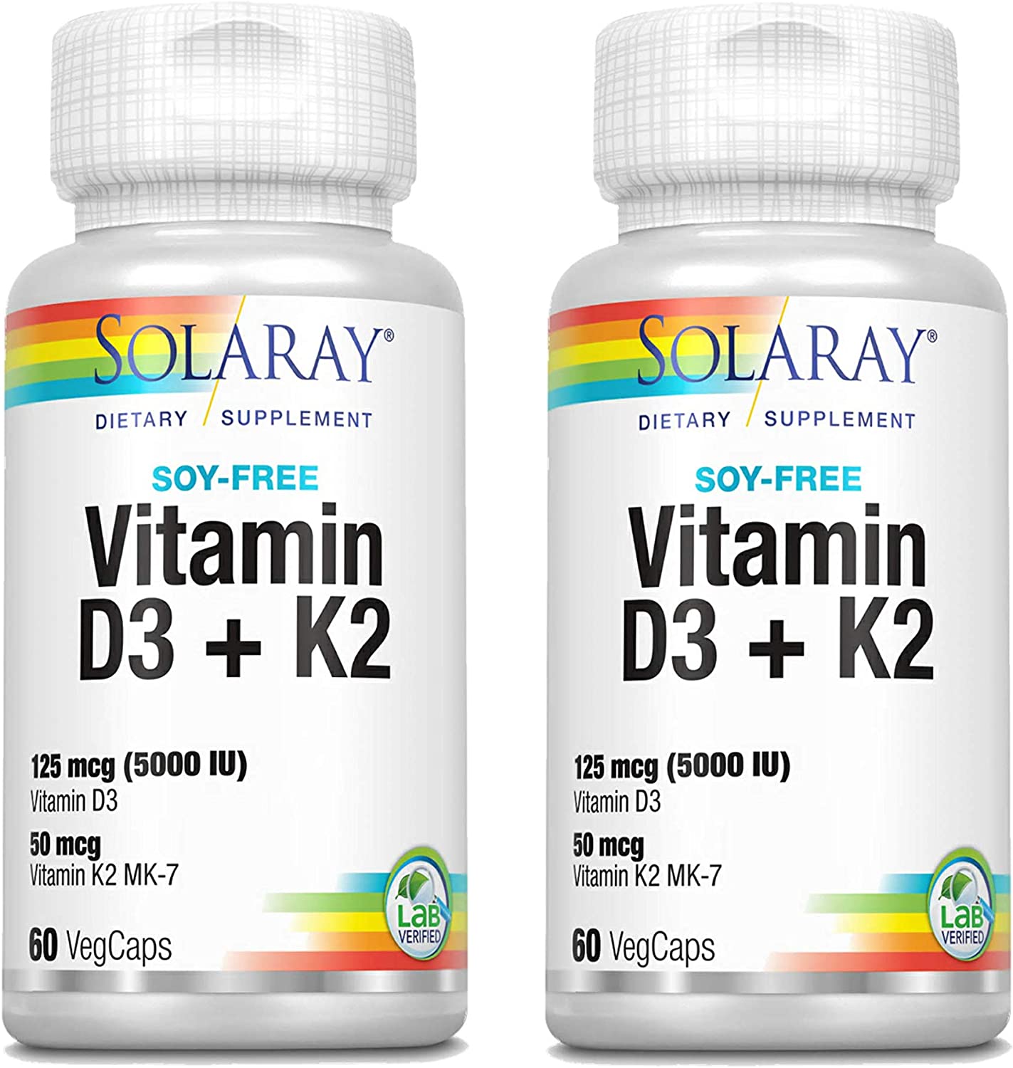 SOLARAY Vitamin D3 + K2, D & K Vitamins for Calcium Absorption and Support for Healthy Cardiovascular System & Arteries, Non-Gmo & No Soy (120 Servings, 120 Vegcaps)