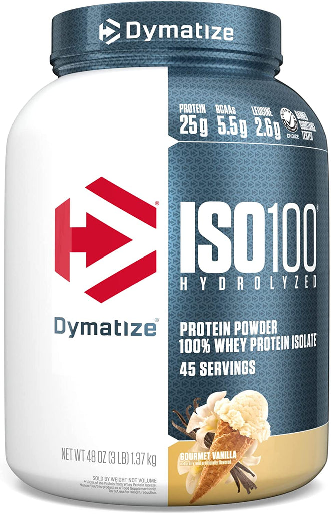 Dymatize ISO 100 Whey Protein Powder with 25G of Hydrolyzed 100% Whey Isolate, Gluten Free, Fast Digesting, Gourmet, 3 Pound, Vanilla, 3 Pound , 48 Oz - Free & Fast Delivery